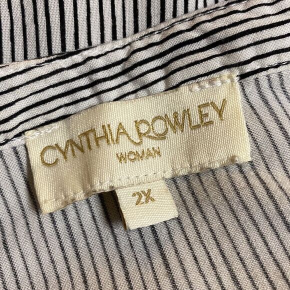 CYNTHIA ROWLEY Woman Striped Button Up Minimalist Black White Flowy Top - Picture 6 of 7